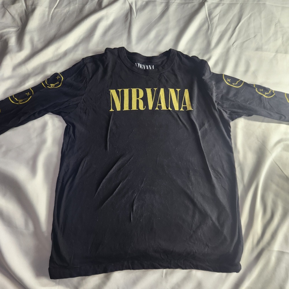 Nirvana Long Sleeve T Shirt Smiley Face Band Tee Black Medium M